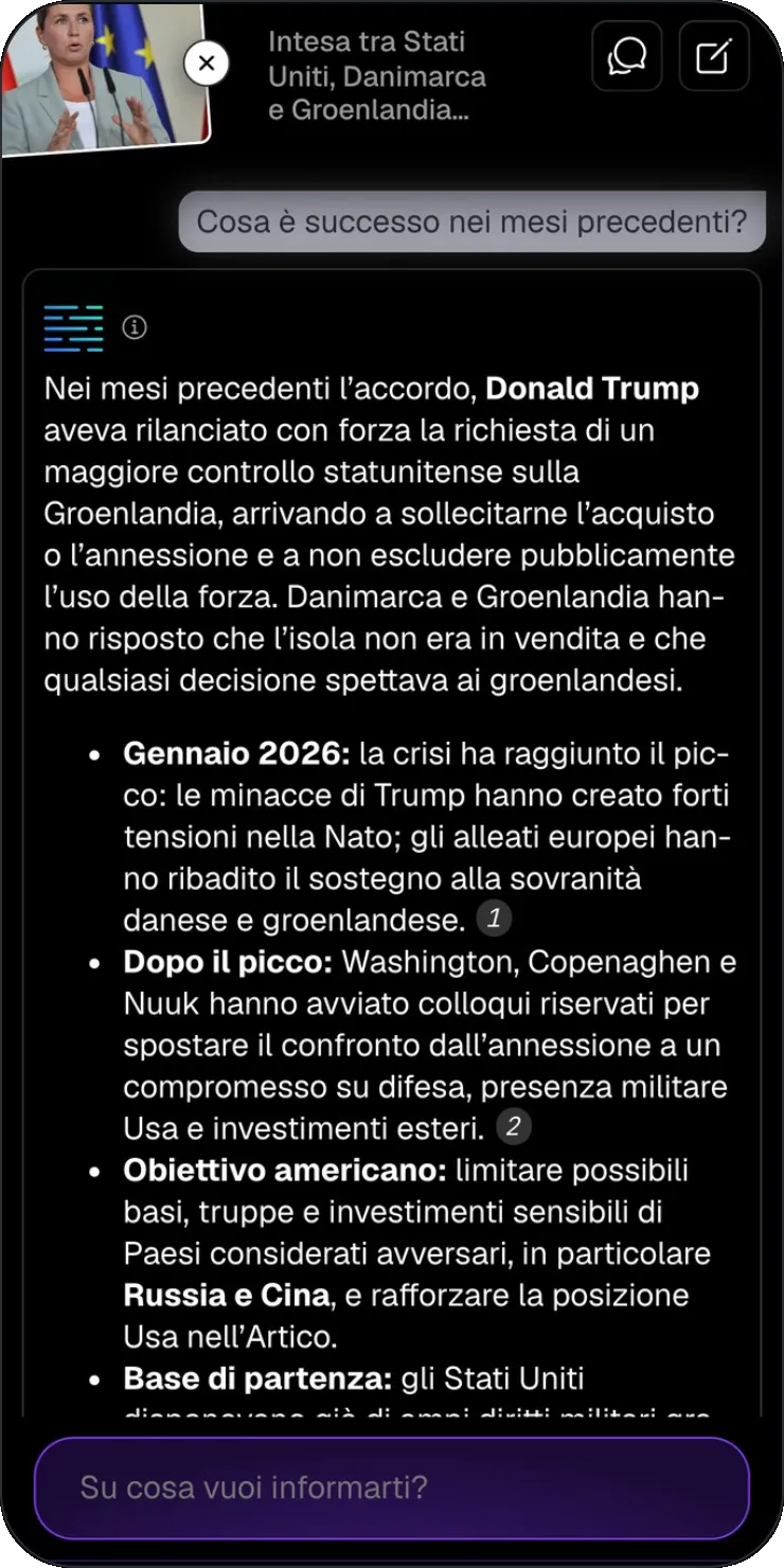 App Column: Column AI risponde a una domanda con fonti numerate