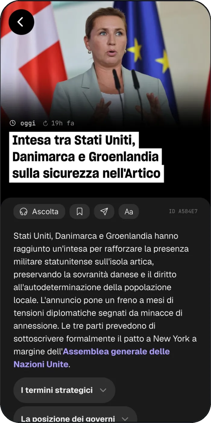 App Column: una notizia Top News con la sua sintesi